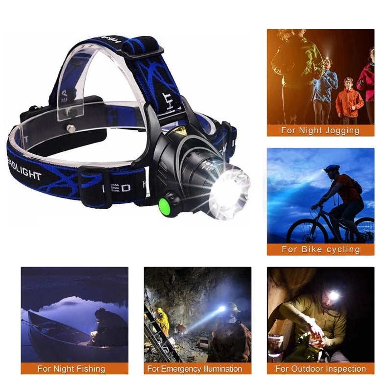 Powerful LED Headlamp 18650 DC Rechargeable Headlight Zoomable Head Lamp Waterproof Head Light High Lumens Head Flashlight