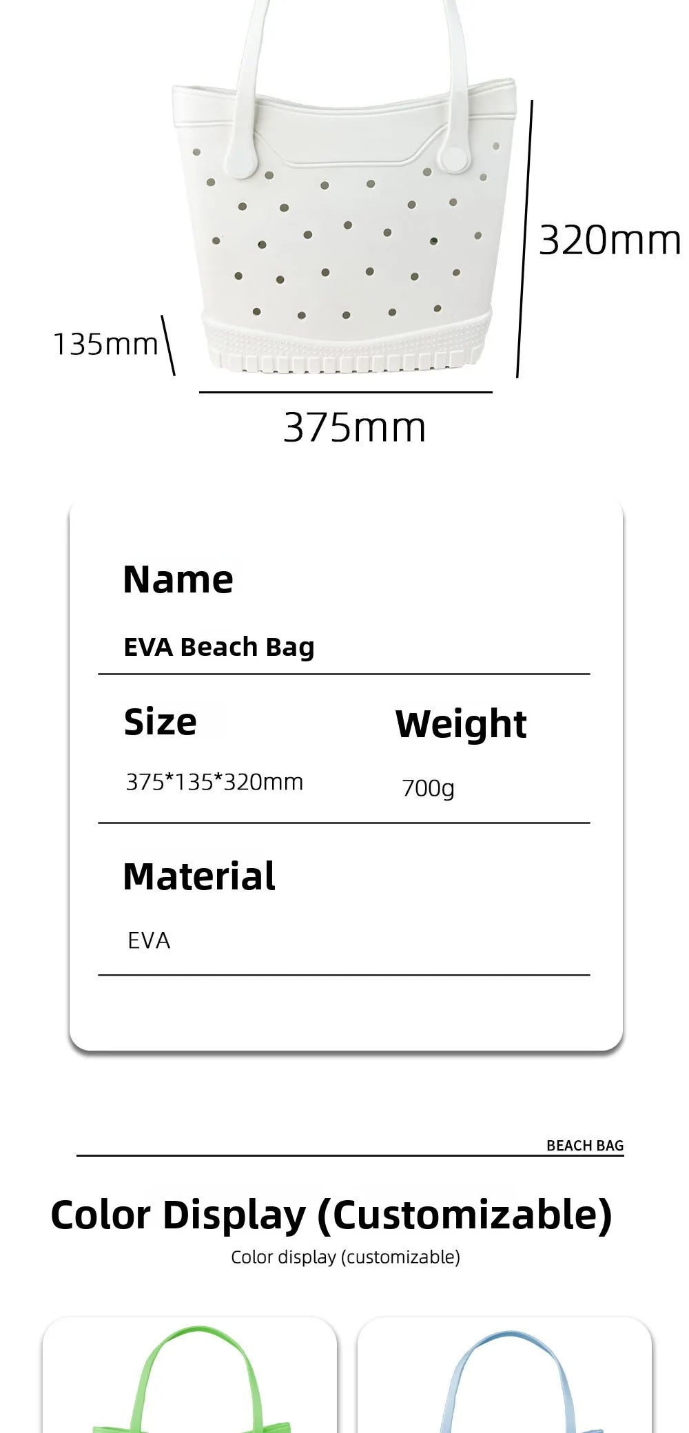 EVA Beach Bag – Waterproof Tote Bag for Women | Bogg Bag Style | Pool & Beach Bag